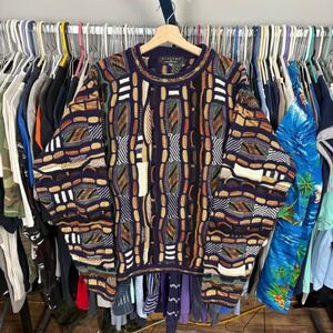 Protege Collection Mens Large 3D Textured Knit Sweater Multi Color Coogi Style